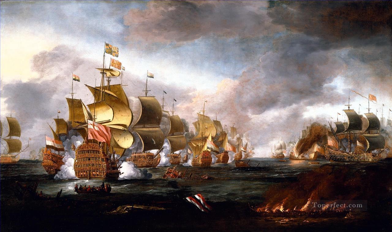 La batalla de Lowestoft 3 de junio de 1665 Enfrentamiento entre las flotas inglesa y holandesa por Adriaen Van Diest Pintura al óleo